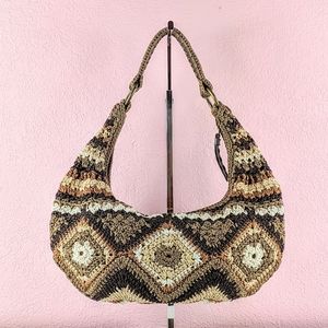 SAK Multi Tan Colored Geometric Crochet BOHO BAG